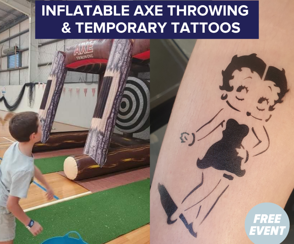 Cover image for event - Inflatable Axe Throwing and Temporary Tattoos 