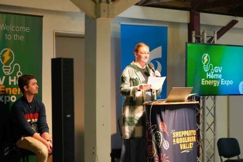 Cr Sam Spinks officially welcoming attendees to the GV Home Energy Expo.