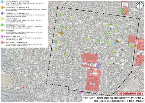 Map showing proposed construction locations and timeframes.