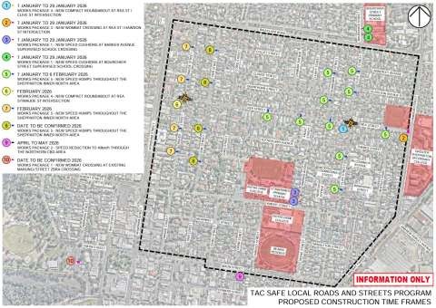 Map showing proposed construction locations and timeframes.